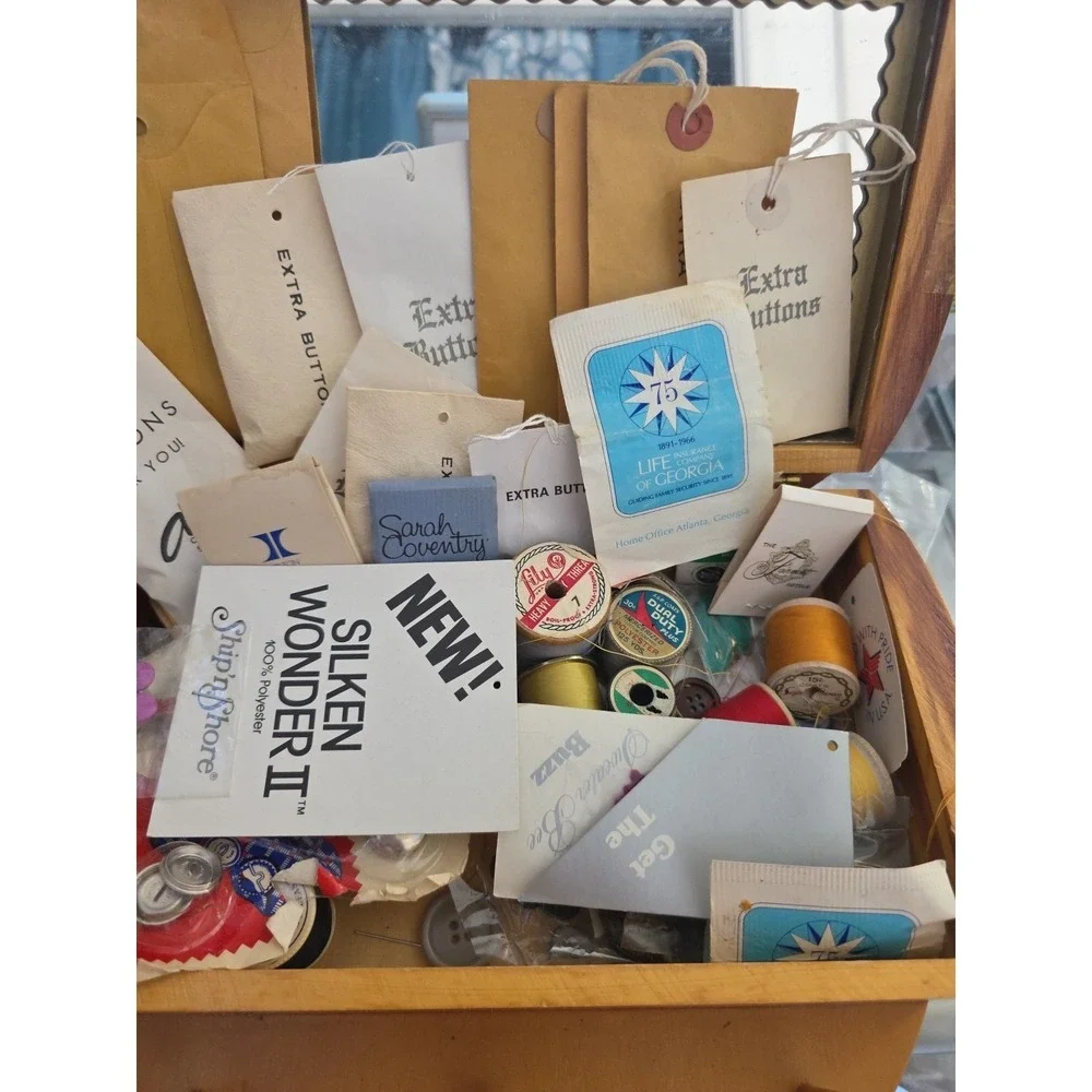 Vintage Wooden Heart Sewing Box Organizer Kit Mirror Cottagecore GUC‎